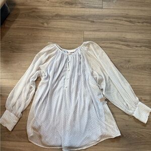 LC Lauren Conrad White Long Sleeve Bib Collar Blouse